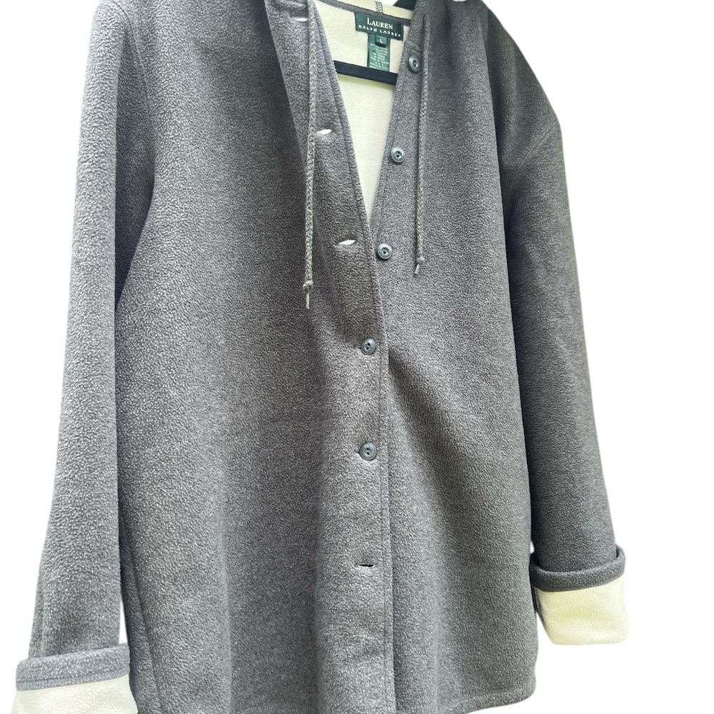 Ralph Lauren women’s Gray Hooded Jacket fall fashion classic fleece size Large
